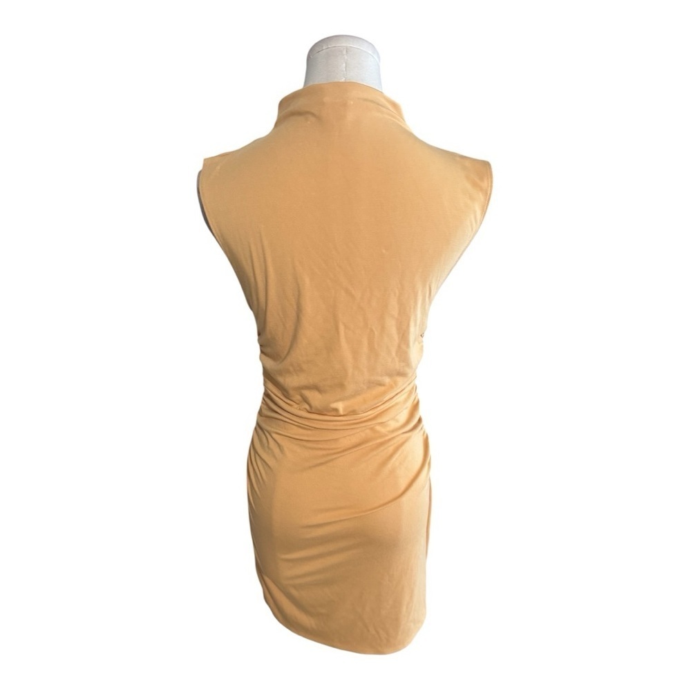 WILFRED Aritzia Boulevard Mini Dress Yellow Ruched Party Bodycon Size S Fitted - Picture 8 of 12